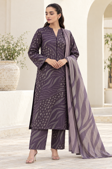 Deep Purple Printed 3-Piece Suit – Customized Stitched | Ayesha Boutique