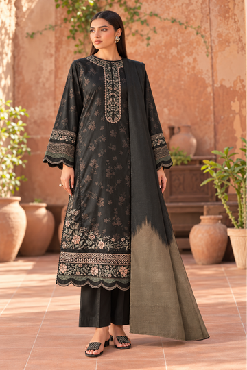 Elegant Black Embroidered 3-Piece Suit – Customized Stitched | Ayesha Boutique