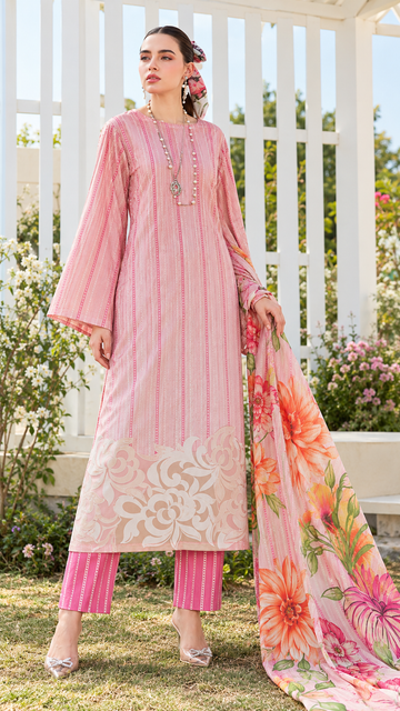 Blush Pink Floral Printed 3-Piece Suit – Customized Stitched | Ayesha Boutique