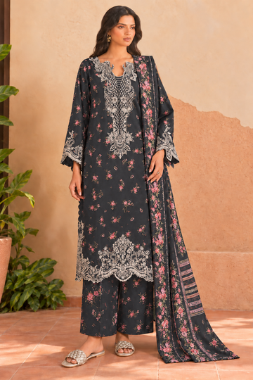 Black Floral Embroidered 3-Piece Suit – Customized Stitched | Ayesha Boutique