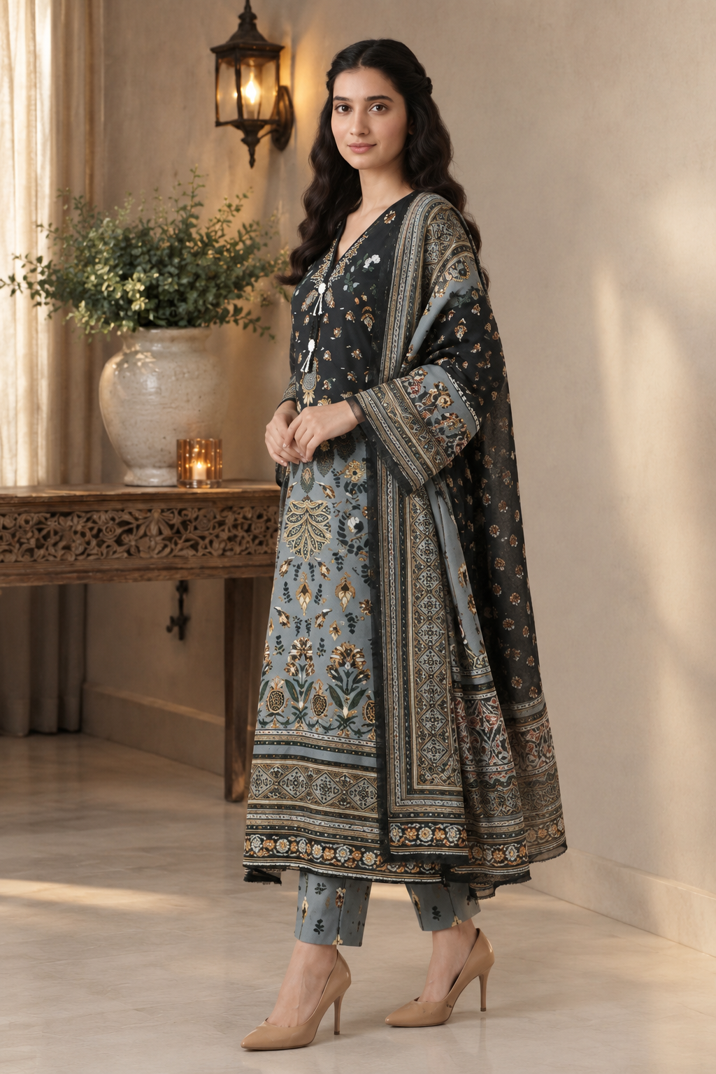 Pakistani Printed Lawn 3-Piece Suit with Dupatta