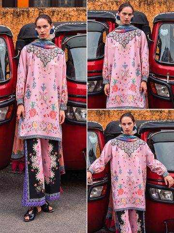 Premium Pink Floral Printed coat Set Suit – Customized Stitched | Ayesha Boutique