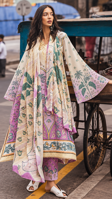 Ivory Lilac Tropical Printed 3-Piece Suit – Customized Stitched | Ayesha Boutique