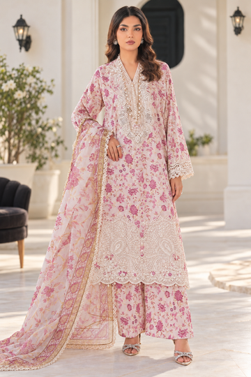 Blush Pink Floral Embroidered 3-Piece Suit – Customized Stitched | Ayesha Boutique