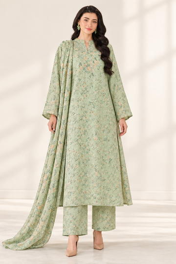 Mint Green Floral Printed 3-Piece Suit – Customized Stitched | Ayesha Boutique
