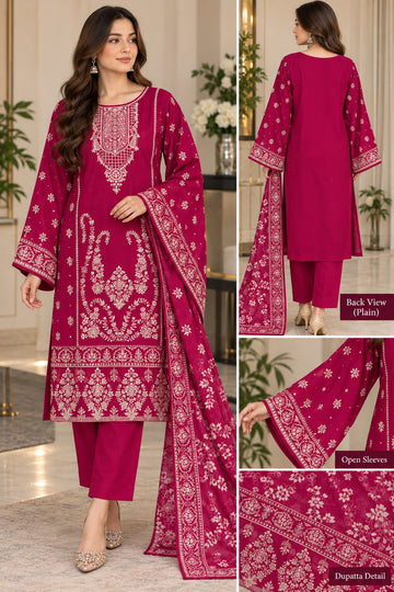 Crimson Red Embroidered Pakistani Lawn 3-Piece Suit