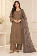 Mocha Brown Embroidered Pakistani Lawn 3-Piece Suit